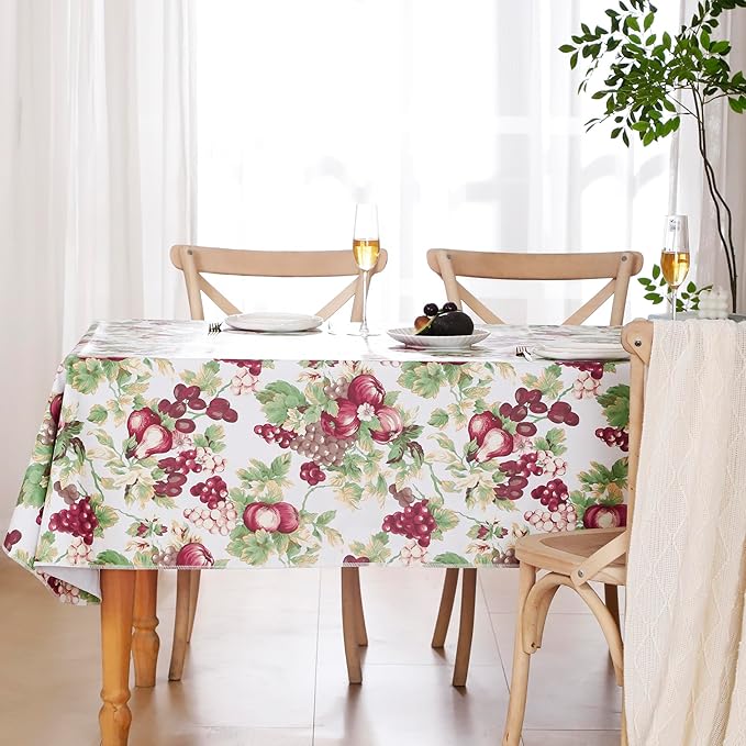 Walrus Heavy Duty Vinyl Tablecloth with Flannel Backing Waterproof Oil-Proof Plastic Table Cloth Stain-Resistant Wipeable Rectangle or Square Table Cover for Indoor and Outdoor (Fruits, 52x70 Inch)