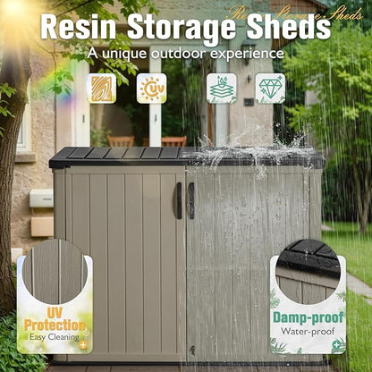 Greesum Outdoor Storage Cabinet 26 CuFt, Resin Large Storage Box Weather Resistance with Lockable Doors, Easy to Assemble, Horizontal Storage Shed for Garden, Backyard, Patio, Beige (Without Shelf)