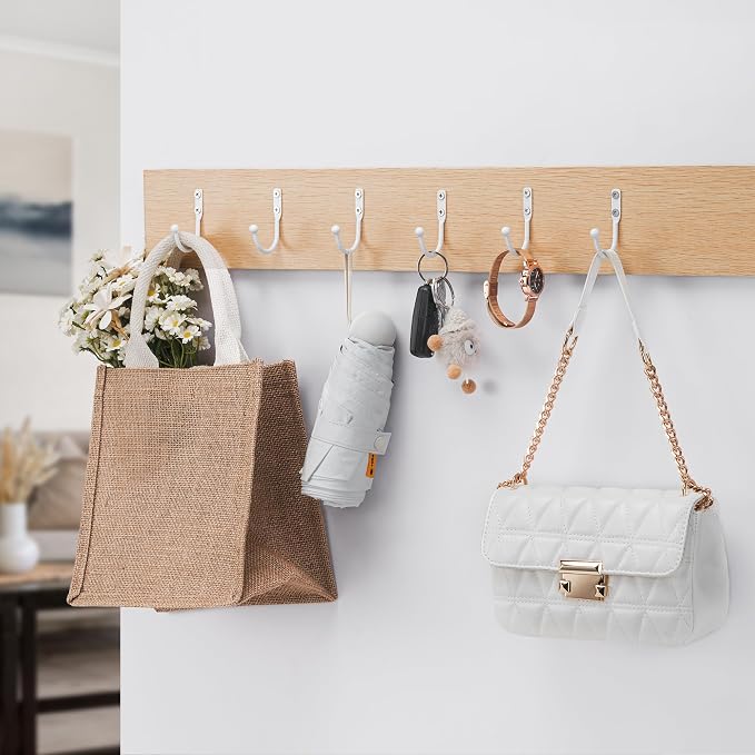 6 Pack Wall Hooks, Metal Hooks Wall Mount, Hold up to 45 Lbs | For Hanging Towel/Coat/Bag/Keys/Cups，Ideal for Bathroom, Outdoor, Closet, Kitchen, Garage