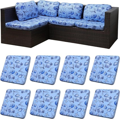 8Pcs Patio Cushion Covers, Outdoor Stretch Cushion Covers, Washable | Stretch Fit, Replacement, Washable and Reusable Furniture Protectors, Fits most patio furniture cushion covers, Cover Only