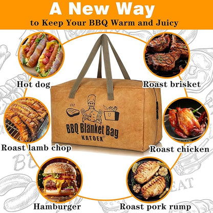 BBQ Blanket for Resting Meat, Insulated Brisket Resting Blanket for Smoking, Reusable BBQ Meat Resting Bag with Handle Strap & Wide Mouth for Large Briskets/Pork Shoulders/Turkeys (18in)