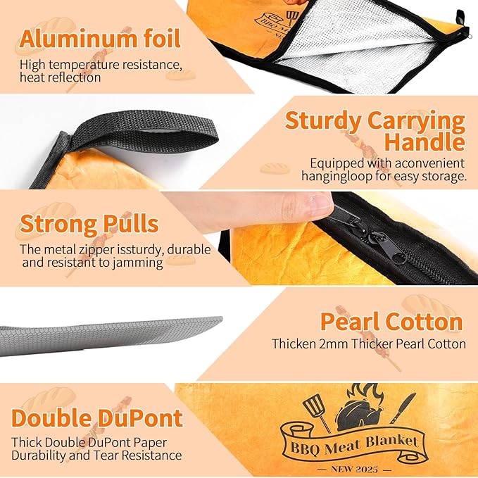 BBQ Blanket for Resting Meat – Insulated Smoker Grilling Bag for Juicy Flavorful Meats | Ideal for Brisket, Ribs, Pork & More | Durable, Easy to Clean & Portable《18in》