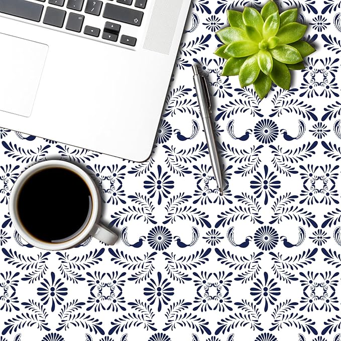 Ethnic Floral Square Table Cloths 60x60 Inch Blue Flowers Plants Chic Wrinkle Oil-Proof Resistant Table Cover Folk Style Tablecloths for Indoor Outdoor Kitchen Dining Party Restaurant