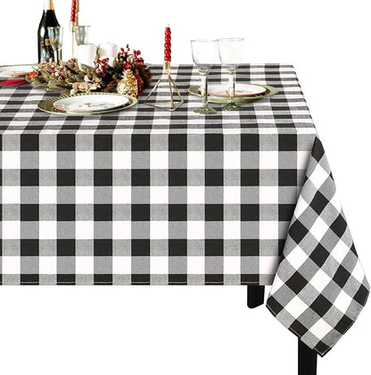 B-COOL Buffalo Plaid Tablecloth Christmas Checkered Tablecloths Black and White Table Linen 56x120 inch for Home Party Thanksgiving Picnic Table Decorations