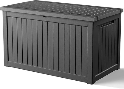 280 Gallon Large Outdoor Storage Box Waterproof, UV Resistant Resin Deck Box with Hydraulic Rod & Lockable Latch for Patio Furniture, Outside Storage Box for Garden Tools, Patio Cushions, Black