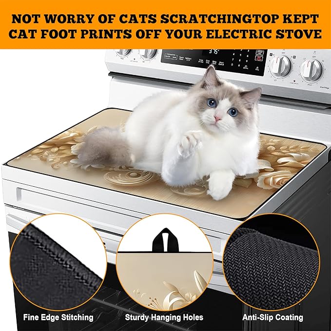 Multi-Design Stove Cover for Glass/Electric Stoves - 3-in-1 Heat-Resistant Protector Mat, Non-Slip Drying Rack 28"x20"