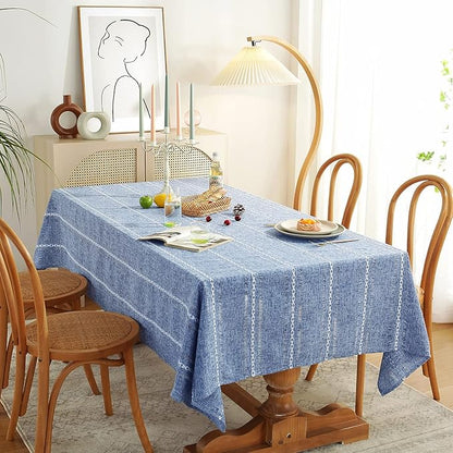 Chassic Rectangle Tablecloth 54 x 72 Inch, Farmhouse Boho Linen Table Cloths, Wrinkle Free & Washable Tablecloths for Small Dining Tables, Summer Kitchen Decor – Hemstitch Blue