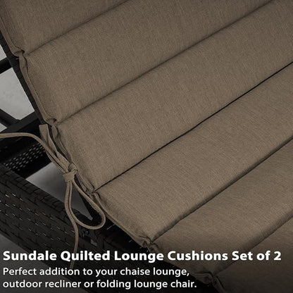 Sundale Outdoor Olefin Quilted Lounge Cushion Set of 4, Patio Foldable Chaise Lounger Cushion, Water-Resistant Lounge Chair Pad with Straps Khaki, 80 x 26 inches