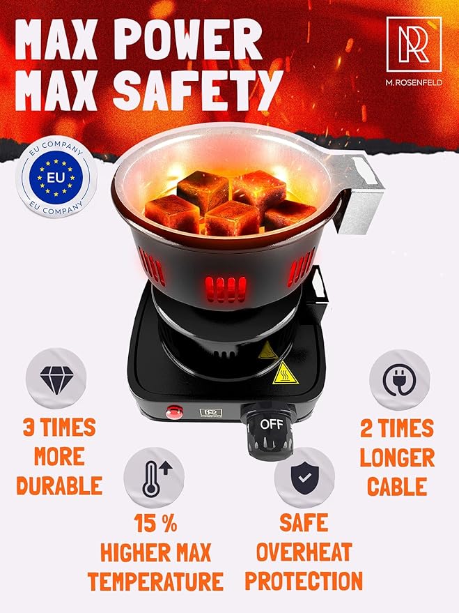 Hookah Coal Burner for Hookah – Premium FIRE Tower Multipurpose Electric Stove for Hookah Coals Burner for Shisha, Free Hookah Tongs, overheat Protection, Hookah Charcoal Burner for Hookah Cubes