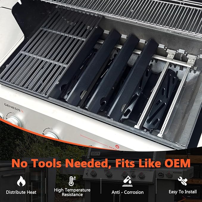 Grill Parts for Weber Genesis II/LX 400 Series (4 Burner) – 18 3/4" Grill Grates, 17 1/8" Flavorizer Bars & Heat Deflectors, Fits GS4 Genesis II E/S-410 E/S-415 E/S-435 E/S-440, Replaces 66033 66089