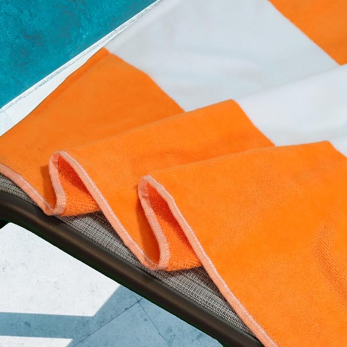 Superior Cabana Cotton Lounge Chair Cover, Outdoor Towel/Chaise Furniture Covers, Terry Cloth, Beach, Spa, Swim Accessories, Pool Chair Cover, Soft, Quick Drying, 32" x 102", Set of 4, Orange