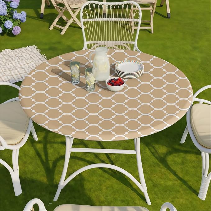 opstellen Fitted Round Tablecloth Weather Proof Table Cloth Heavy Duty Polyester Indoor Outdoor Circle Cover for 36-44" Tables Outside Parties Gear Gifts Spring Summer Fall Picnic Garden Necessities