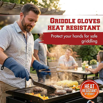 KITCHEN PERFECTION Silicone Oven & Griddle Gloves -Extreme Heat Resistant BBQ & Grilling Gloves -Handle Hot Food Right on Your Griddle |Waterproof Oven Mitts Grill Gloves |Superior Set+3 Bonuses