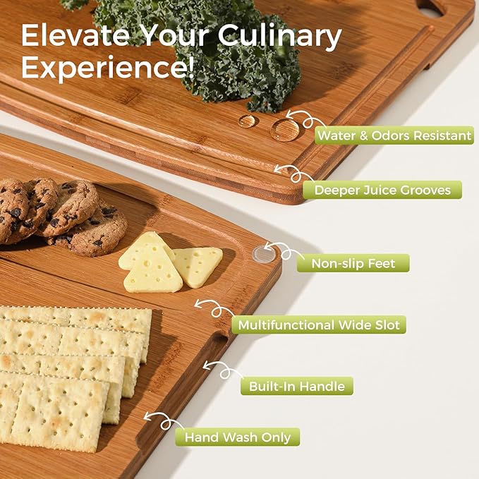 3-Piece Carbonized Bamboo Cutting Board Set with Wood Storage Stand, 15.4" Large Wooden Chopping Boards for Kitchen, Non Toxic Pre-Oiled Charcuterie Serving Tray, Kitchen Gifts