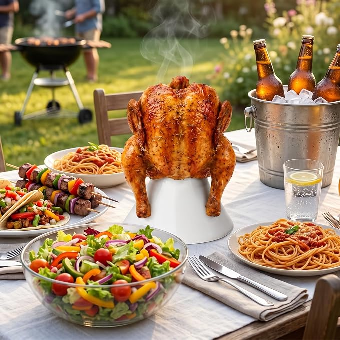 Ceramic Chicken Roaster Rack, Beer Can Chicken Holder Stand Vertical Poultry BBQ Cooking Accessories for Grill, Oven or Smoker