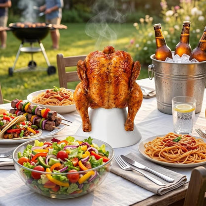 Ceramic Chicken Roaster Rack, Beer Can Chicken Holder Stand Vertical Poultry BBQ Cooking Accessories for Grill, Oven or Smoker