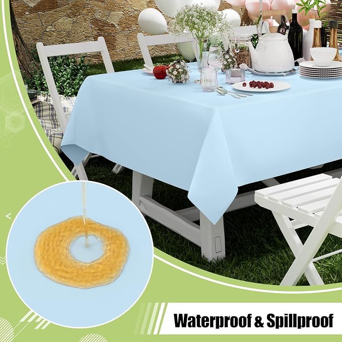 Smiry Disposable Table Cloth - 6 Pack, 54 x 108 Inch Waterproof Rectangle Tablecloths for Parties, Decorative Plastic Table Cover, Leakproof & Sturdy, Baby Blue