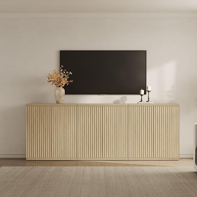 SICOTAS Buffet Cabinet with Storage Accent Sideboard Modern Credenza with Doors & Shelves Fluted Media Console Mid Century Coffee Bar Table for Living Room Kitchen Dining Room Hallway