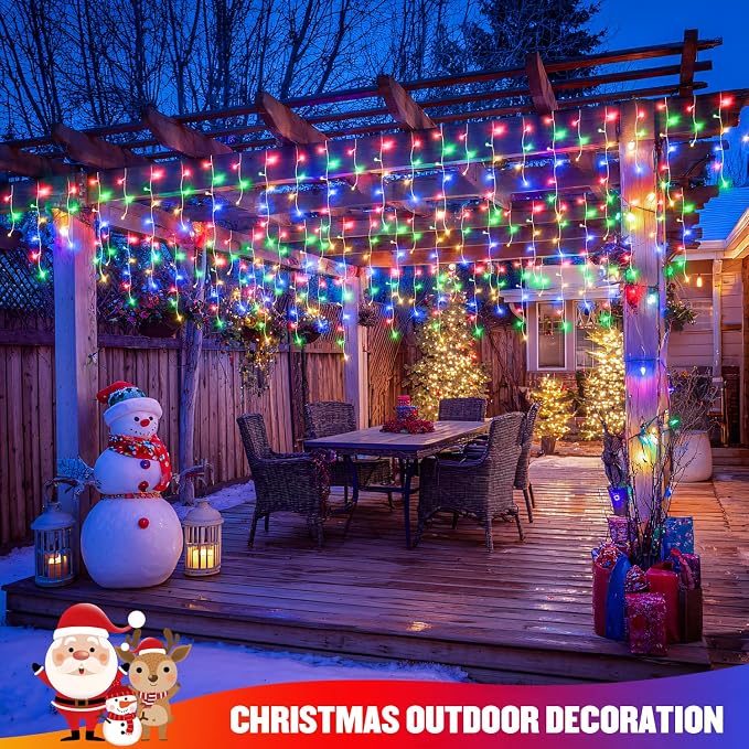JMEXSUSS Multicolor Icicle Christmas Lights with Remote, 400 LED 38.8Ft | Connectable String Lights Outdoor Plug in, 8 Modes Icicle Lights for Outside Christmas House Yard Patio Eave Decorations