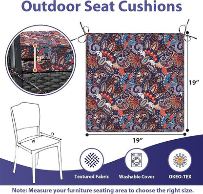 IPYNBAP Outdoor Chair Cushions Set of 4 -Waterproof Outdoor Seat Cushions for Patio Furniture, Patio Chair Cushion with Handle and Ties, Out Door Chair Pads,19x19x3-Square, Artistic Floral