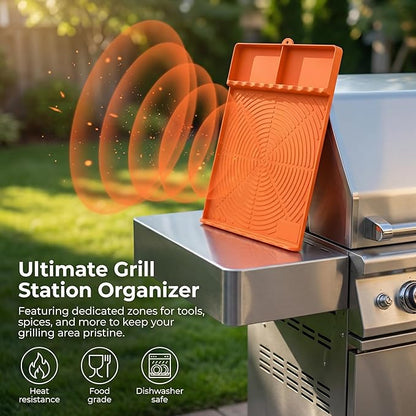 Silicone Grill Mat Compatible with Blackstone,Heat Resistant,16 x 11.5 Inches,Three-Zone Design with Storage Compartment, Dishwasher Safe (Orange)