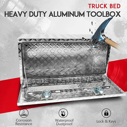 36" x 18" x 18" Truck Tool Box Pickup Truck Bed Toolbox Heavy Duty | Aluminum Underbody Truck Box Fit For RV Trailers Storage Organizer with Lock & Keys Silver
