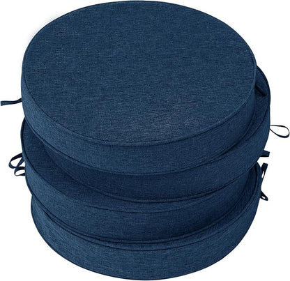 Outdoor Round Chair Cushions 15 Inch, Set of 4, Navy Blue | Fade-Resistant, Water-Resistant, Bistro Chair Seat Pads for Porch Garden Balcony Patio Furniture Stools, Non-Slip Bottom