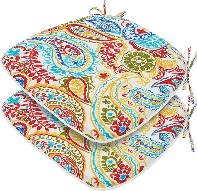 FUNHOME Outdoor Chair Cushions Set of 2,Patio Seat Cushion 17"x16"x2",U-Shaped Dining Chair Cushion 17 by 16 Inch,Water Resistant,Fade-Resistant Chair Pads for Kitchen Garden Furniture(Phoenix)