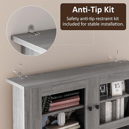 IDEALHOUSE 63" Kitchen Pantry Cabinet with Drawers, Hutch Cabinet with Storage, Microwave Stand, Adjustable Shelves, Freestanding Tall Pantry Storage for Dining Room, Living Room, Grey
