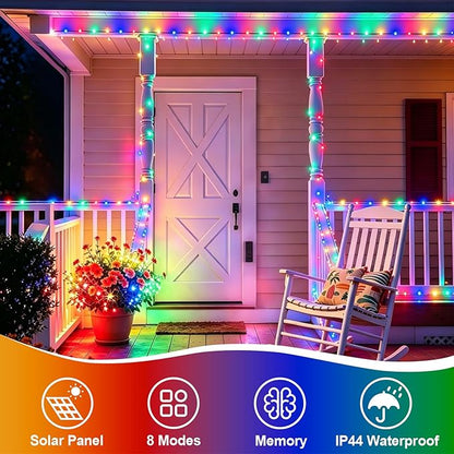 YEGUO 4 Pack Multicolor Solar Fairy Lights, Each 33ft 100 LED Christmas Lights Outdoor Waterproof, 8 Modes Sliver Wire Solar String Lights