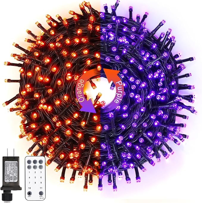 JMEXSUSS 66ft 200 LED Orange and Purple Halloween Lights Plug in | Connectable, Remote Control, Dual Color Changing, Waterproof, Halloween String Lights for Tree Yard Indoor Outdoor Decor