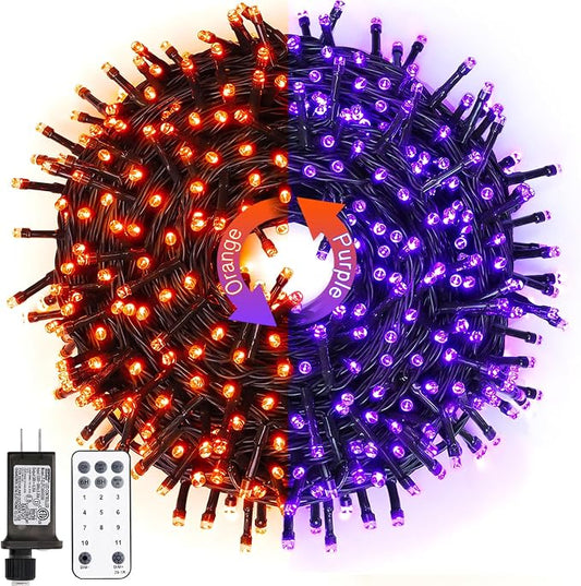 JMEXSUSS 66ft 200 LED Orange and Purple Halloween Lights Plug in | Connectable, Remote Control, Dual Color Changing, Waterproof, Halloween String Lights for Tree Yard Indoor Outdoor Decor