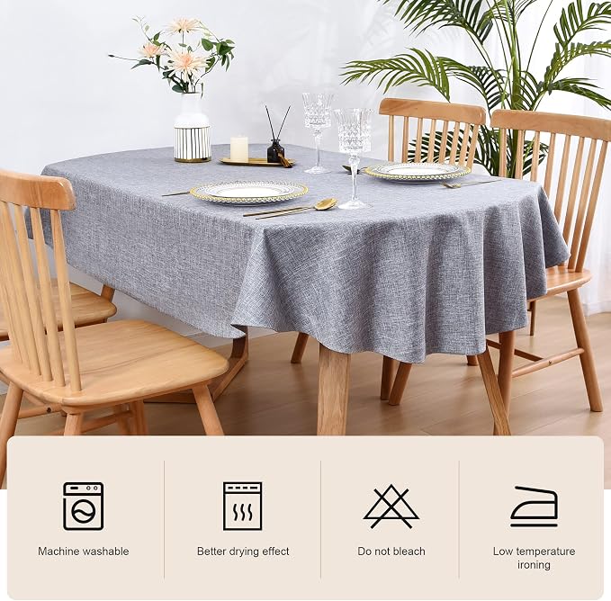 Wolkemer Faux Linen Large Oval Tablecloth 60 x 120 Inch Grey Table Cloths | Heavy Duty Wrinkle Resistant Fabric Table Cloth, Farmhouse Rustic Oval Table Cover for Kitchen Dining Indoor Outdoor Tabletop