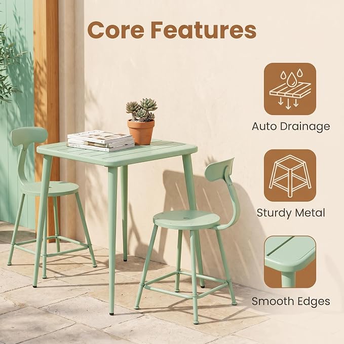 Modern Small Patio Table for Outdoor& Indoor Industrial Metal Bar Table Square Dinner Table for Small Space Working Study Desk 27.5 * 27.5 * 30inch(L*W*H)