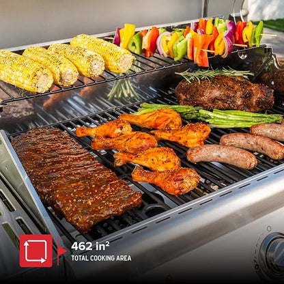 Nexgrill Stainless Steel 3-Burner Propane Gas Grill w/Foldable Side Shelves, 40,500BTUS, 591.05 sq. in. Cooking Area, Perfect for Outdoor Cooking & Grilling, BBQs, Backyard, Tailgating, 720-0830MN