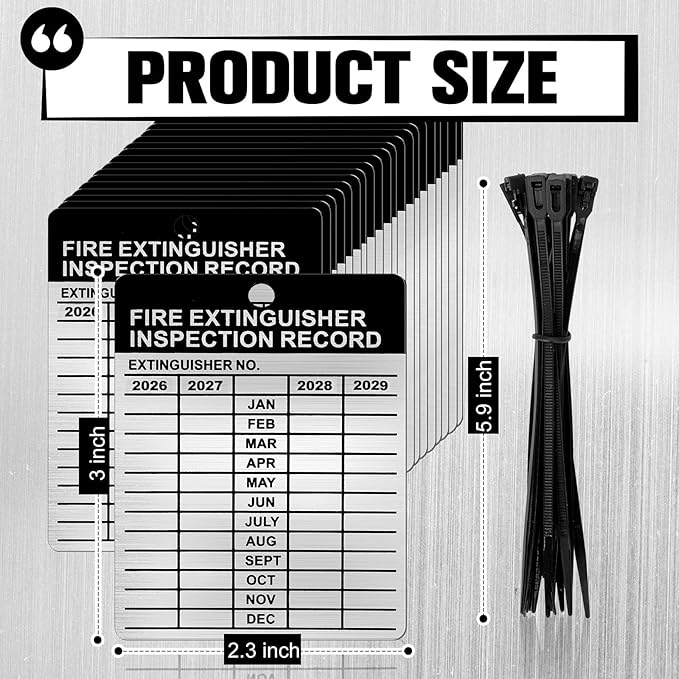 50 Set Aluminum Fire Extinguisher Tags 2026-2029 Metal Inspection Tags - 2.3 x 3 Inch, Indoor/Outdoor Monthly Inspection (50)