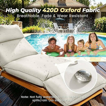 Outdoor Chaise Lounge Chair Cushion, Waterproof Non-Slip Patio Chaise Lounge Cushions for Outdoor Furniture, 72 x 21 x 5 Inches, Beige