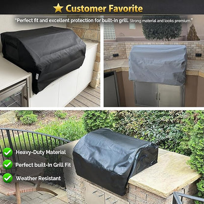 Covers & All Built-in Grill Cover for Outdoor Grill – Heavy Duty 12 oz Waterproof Built-in BBQ Grill Cover, PVC-Coated Polyester with Elastic Hem for Snug Fit (36 x 26 x 24 inches, Black)