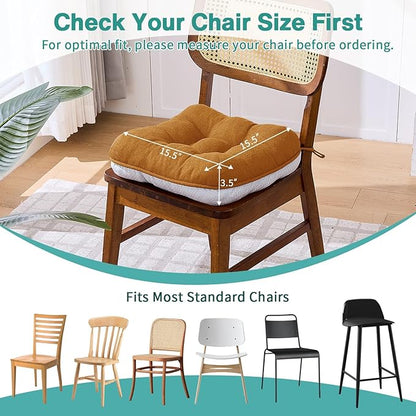 BETU Chair Cushions for Dining Chairs Set of 4,Thick Kitchen Table Chair Pads with Ties,Non Slip Backing and Covers, Seat Cushion for Dining Room,Bar,Patio Chairs,15.5"X15.5"X3.5"