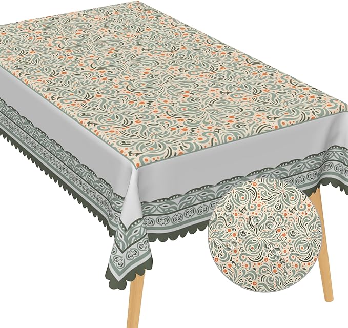 Elegant Flower Table Cloth Perfect for Spring Home Decor Orange Green Paisley Bohemian Table Cover for Farmhouse Decors Seasonal Reusable Tablecloths for Party Picnic Dinner Decor 60x102 Inch