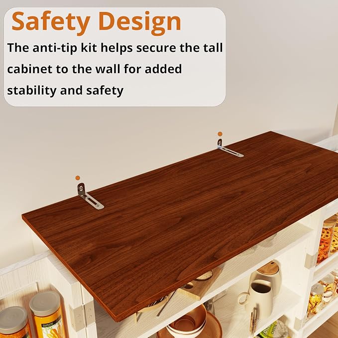 IRONCK 72" Kitchen Pantry Cabinet with Sliding Rack & Adjustable Shelves | Kitchen Storage Cabinets with Drawers and Door Shelves, Freestanding Cupboard for Dining Room, Living Room, White