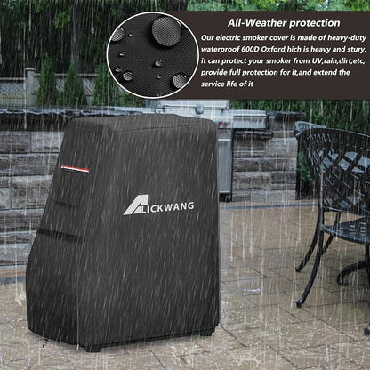 990025 Heavy Duty 600D Waterproof Electric Smoker Cover with Zipper for BS611 4-Rack Natural Draft Vertical Electric Smoker/BTDS76P 4-Rack Natrual Draft Digital Vertical Smoker