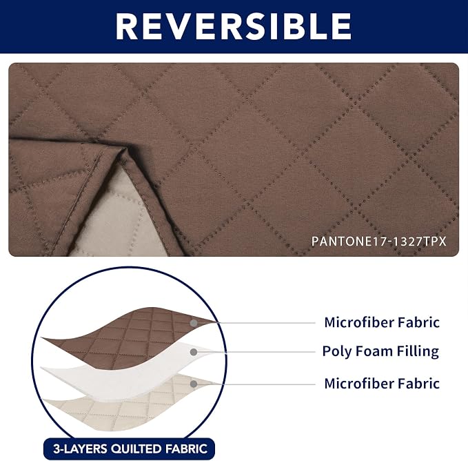 PureFit Water Resistant Reversible Loveseat Recliner Cover for Double | Double with Console, Non Slip Split Sofa Cover, Washable Reclining Cover, Brown/Beige