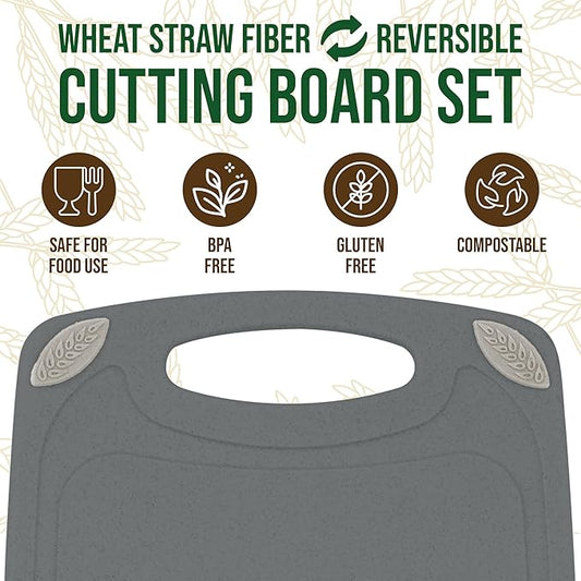 AXIOM CREATIONS 2-Piece Reversible Cutting Board Set Made with Natural Wheat Straw Fiber, Eco-Conscious Food Safe Kitchen Essentials, Gluten Free & BPA Free Chopping Boards for Kitchen