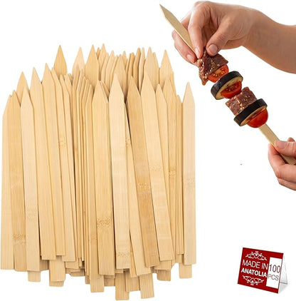 Hakan 9.8” Bamboo BBQ Skewers 100 Pcs | Flat Kabob Skewers for Grilling Meat, Vegetables & Fruit | Shish Kebob Food Sticks | Cocktail Picks, Strong Appetizer Sticks for Party & BBQ, (25 cm x 2 cm)