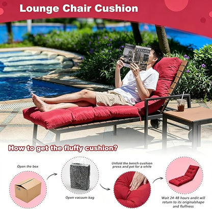 Outdoor Lounge Chair Cushions, 74.4 x 22 x 4.7 Inches Waterproof Fade Resistant Patio Cushion for Chaise Lounger(Red)