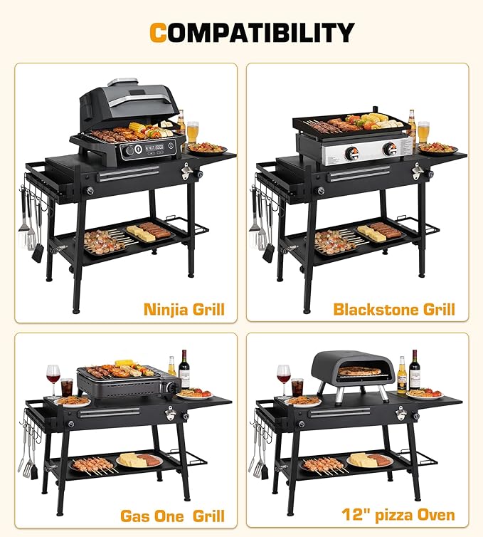 Upgraded Heavy-duty Foldable Grill Stand for Blakcstone, 17" & 22", Height Adjustable, Grill table Desiged for Outdoor BBQ Backyard Camping