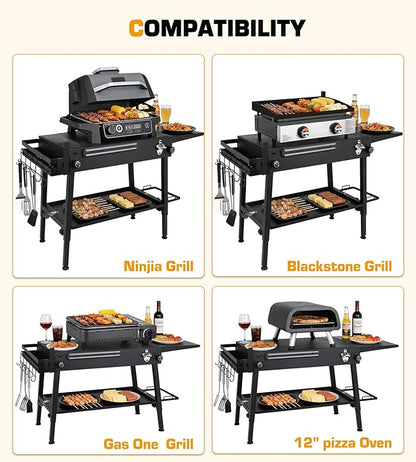 Upgraded Heavy-duty Foldable Grill Stand for Blakcstone, 17" & 22", Height Adjustable, Grill table Desiged for Outdoor BBQ Backyard Camping