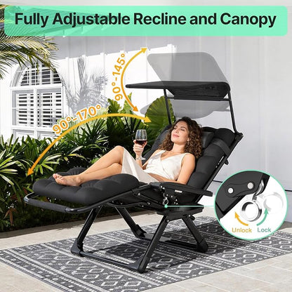 Suteck Zero Gravity Chair with Canopy, Reclining Camping Lounge Chairs | w/Removable Cushion, Upgraded Lock and Cup Holder, Reclining Patio Folding Recliner for Indoor and Outdoor