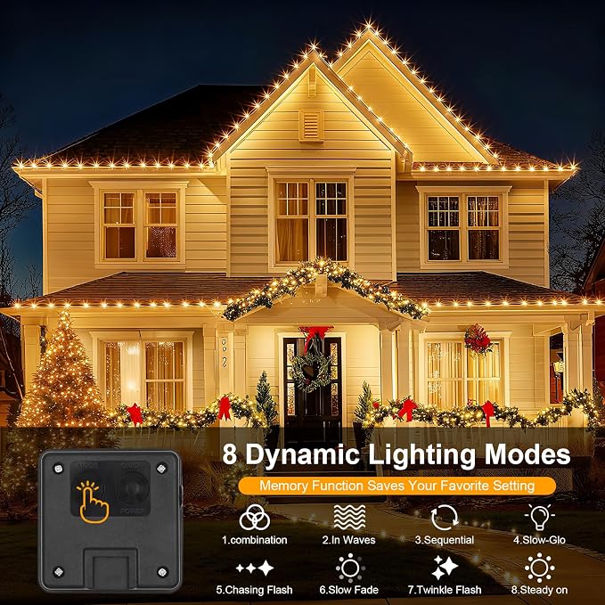 2 Pack Solar String Lights for Outside,Each 33Ft 100 LED Solar String Lights Outdoor Waterproof with 8 Modes,Solar Lights Outdoor for Patio, Garden, Tree, Party Decor-Warm White